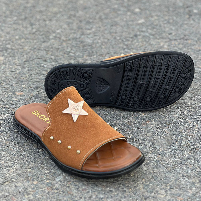 Hand Stitched Star Suede Brown Chappal
