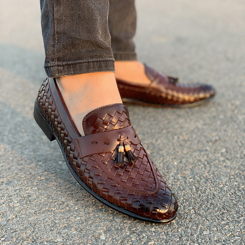 Handmade Brown Woven Textured Shoes