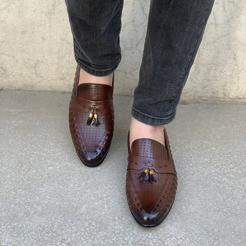 Handmade Enzo Brown Woven Shoes