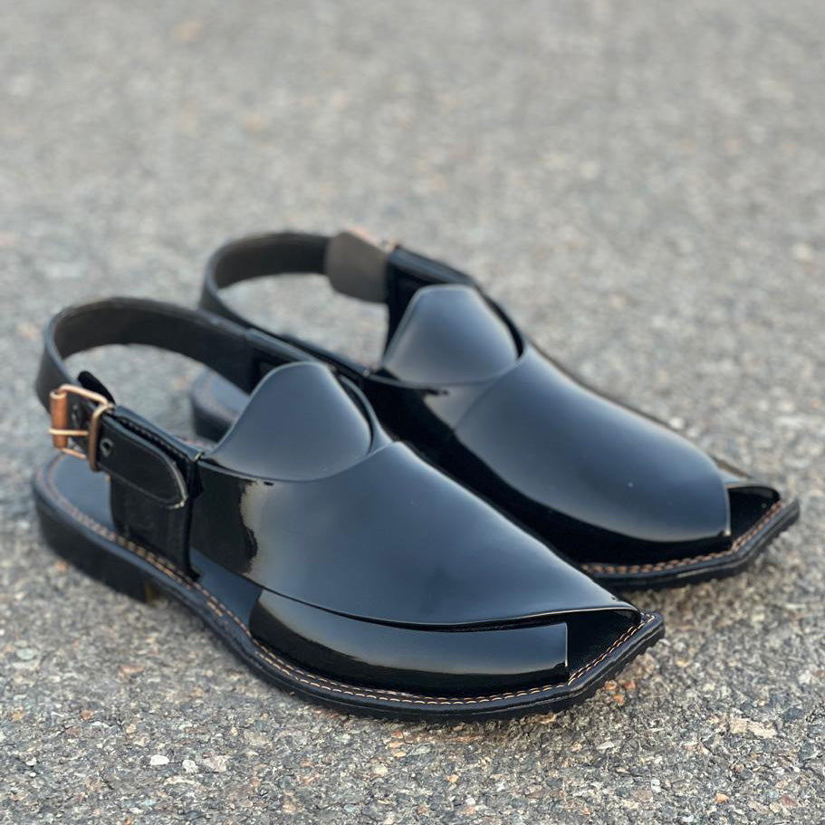 Hand Stitched Patent Black Kheri