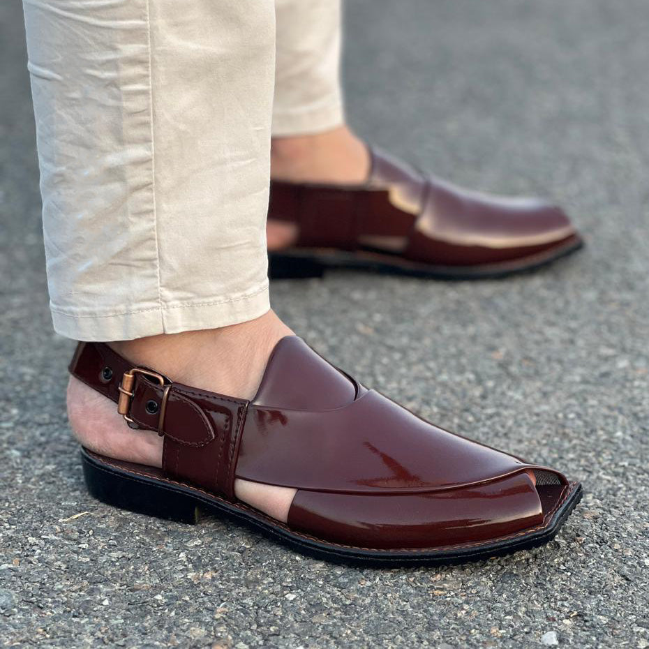 Hand Stitched Patent Maroon Kheri