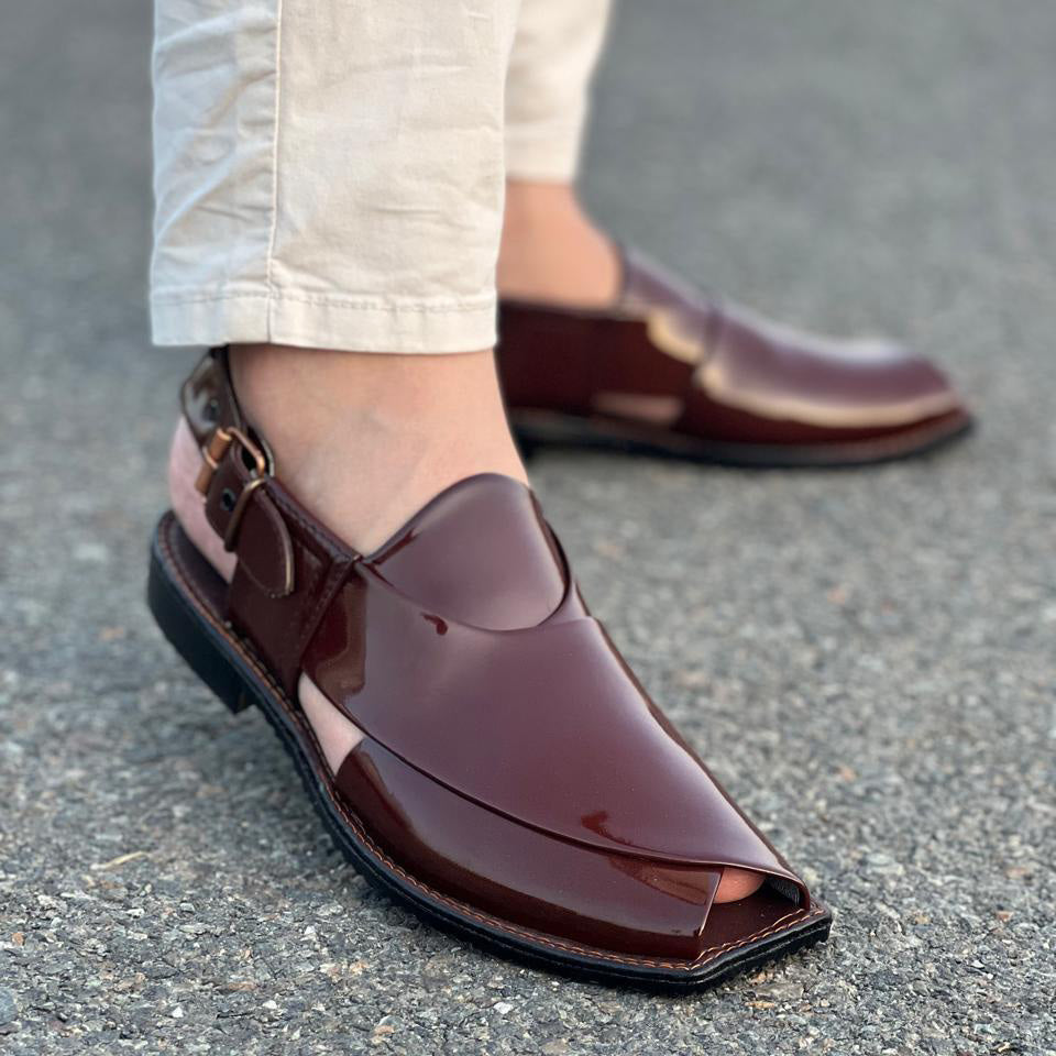 Hand Stitched Patent Maroon Kheri