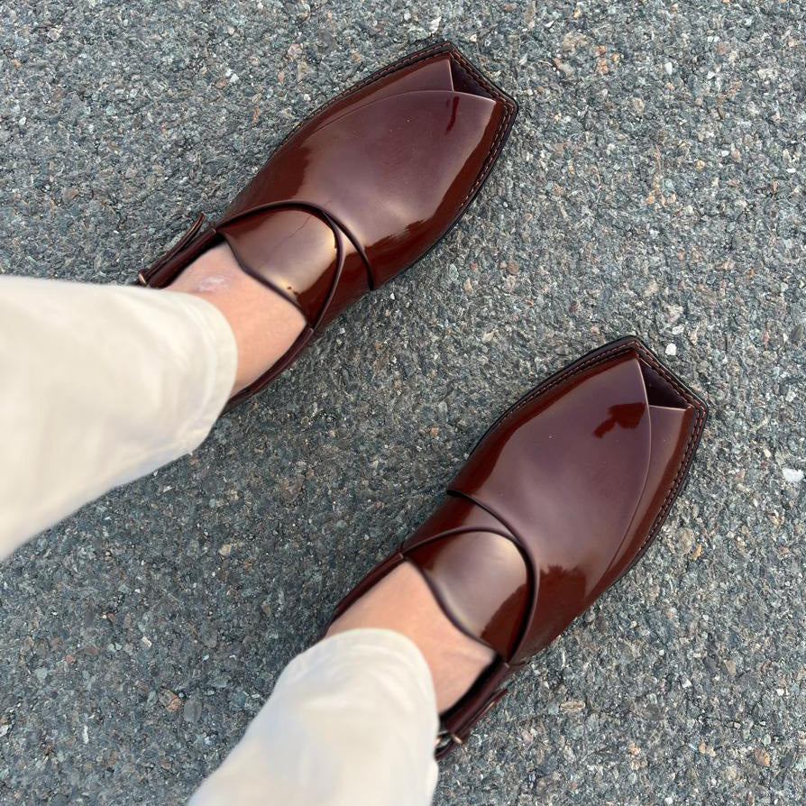 Hand Stitched Patent Maroon Kheri