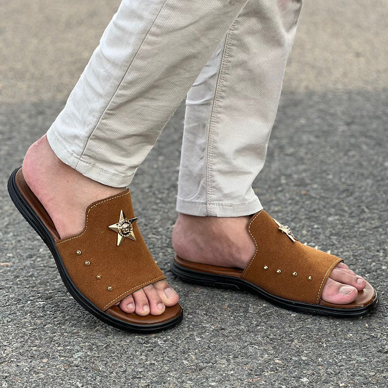 Hand Stitched Star Suede Brown Chappal
