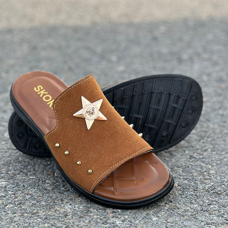 Hand Stitched Star Suede Brown Chappal