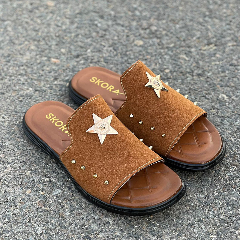 Hand Stitched Star Suede Brown Chappal