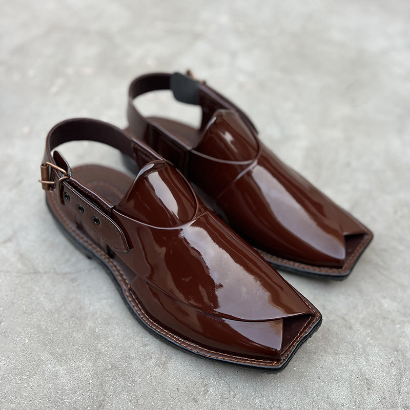 Hand Stitched Patent Maroon Kheri