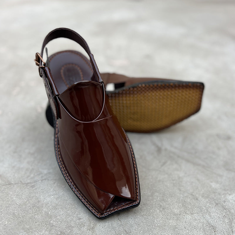 Hand Stitched Patent Maroon Kheri