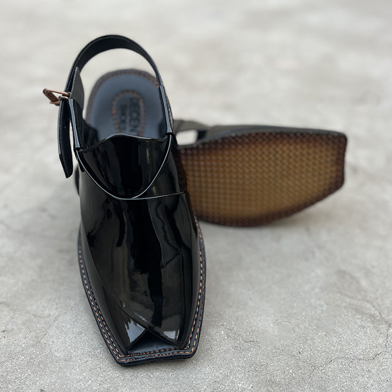 Hand Stitched Patent Black Kheri