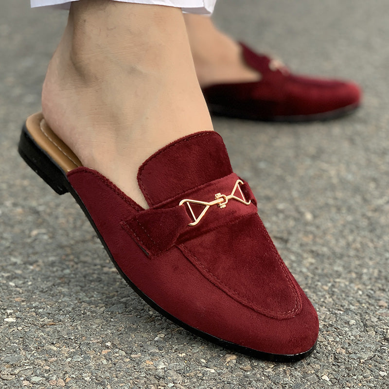 Hand Stitched Maroon Suede Mule